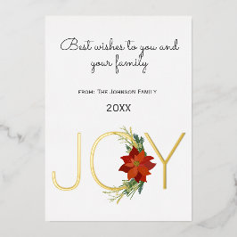 モダンな赤いポインセチアのホリデージョイクリスマス 箔シーズンカード