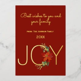 モダンな赤いポインセチアのホリデージョイクリスマス 箔シーズンカード