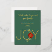 モダンな赤いポインセチアのホリデージョイクリスマス 箔シーズンポストカード (正面/裏面)