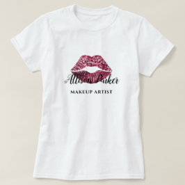モダンな赤いラメのキス リップ メイクアップ アーティスト Tシャツ