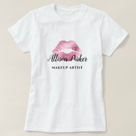 モダンな赤いラメのキス リップ メイクアップ アーティスト Tシャツ