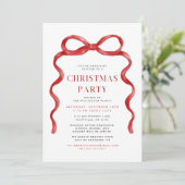 モダンな赤いリボンのクリスマス パーティー 招待状 (スタンド正面)