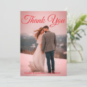 モダンな赤い写真付き結婚式のお礼カード(ノート付) サンキューカード (スタンド正面)