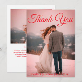 モダンな赤い写真付き結婚式のお礼カード（ノート付） サンキューカード