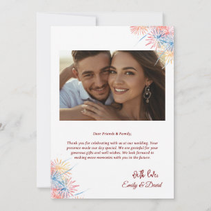 モダンな赤い写真付き結婚式のお礼カード(ノート付) 招待状