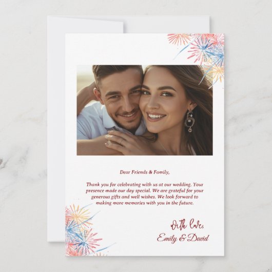 モダンな赤い写真付き結婚式のお礼カード(ノート付) 招待状 (裏面)