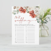 モダンな赤い冬のウェディング A-Z ブライダルシャワー ゲーム 招待状 (スタンド正面)