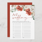 モダンな赤い冬のウェディング A-Z ブライダルシャワー ゲーム 招待状 (正面/裏面)