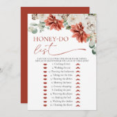 モダンな赤い冬のハニードゥーリスト ブライダルシャワーゲーム 招待状 (正面/裏面)