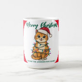 モダンな赤い幸せな猫の雪の結晶のクリスマス 子猫 Ca コーヒーマグカップ (中央)