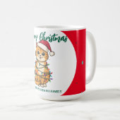 モダンな赤い幸せな猫の雪の結晶のクリスマス 子猫 Ca コーヒーマグカップ (正面右)