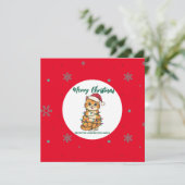 モダンな赤い幸せな猫の雪の結晶のクリスマス 子猫 Ca シーズンカード (スタンド正面)