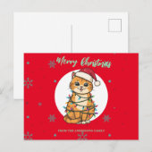 モダンな赤い幸せな猫の雪の結晶 クリスマス 子猫 (正面/裏面)