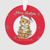 モダンな赤い幸せな猫の雪の結晶 クリスマス 子猫 オーナメント (正面)