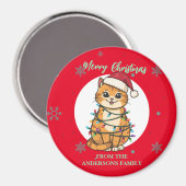 モダンな赤い幸せな猫の雪の結晶 クリスマス 子猫 マグネット (正面/裏面)