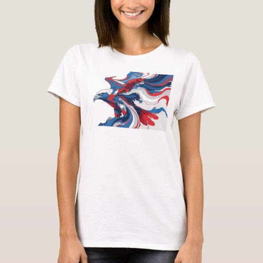モダンな赤い抽象的イーグルデザインのトレンディーなTシャツ Tシャツ (正面)