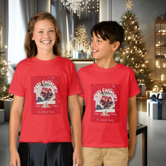 モダンな赤い曲線のグラフィティ メリークリスマス 写真 Tシャツ