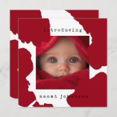 モダンな赤い水彩ベイビーお知らせ 招待状 (正面/裏面)