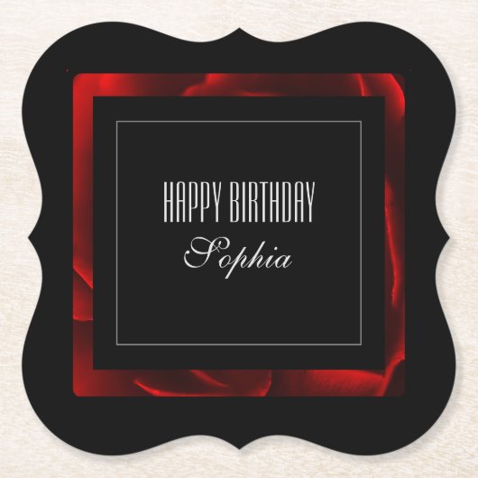 モダンな赤い花のアクセント ペーパーコースター (正面)