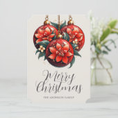 モダンな赤い花のオーナメント クリスマスカード (スタンド正面)