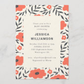 モダンな赤い花のキュートなボヘミアンスタイルのベビーシャワー 招待状 (正面)