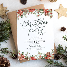 モダンな赤い花のクリスマスパーティー招待状 招待状