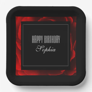 モダンな赤い花柄のアクセント紙皿 ペーパープレート