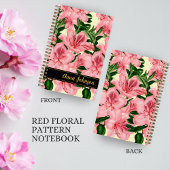 モダンな赤い花柄のパーソナライズされた名前 ノートブック
