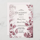 モダンな赤い葉のエンゲージメント 招待状 (正面/裏面)