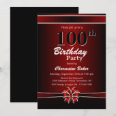 モダンな赤い100歳の誕生日パーティー 招待状 (正面/裏面)