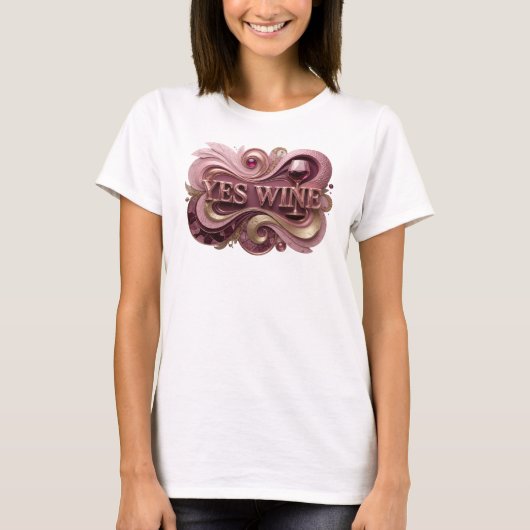 モダンな赤いYES WINEプリント Tシャツ (正面)