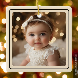 モダンな赤ちゃんの写真 クリスマス シャンパンゴールド スクリプト セラミックオーナメント