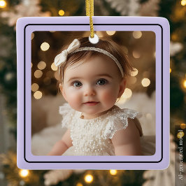 モダンな赤ちゃんの写真 クリスマス 紫のスクリプト名 セラミックオーナメント