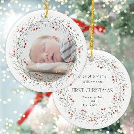 モダンな赤ちゃんの最初のクリスマスの写真　レトロ セラミックオーナメント