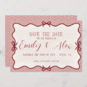 モダンな赤とクリームの  Save the Date 招待状 (正面/裏面)