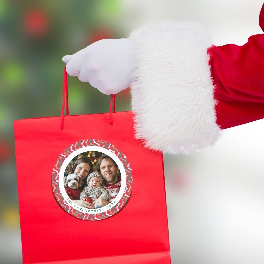 モダンな赤とターコイズのドッグボーン柄 ファミリー写真 ラウンドシール