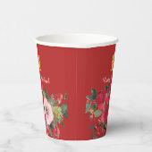 モダンな赤とピンクの水彩花のダブルハピネス 紙コップ (右)