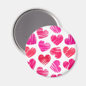 モダンな赤とピンクの落書きハートバレンタイン マグネット (正面/裏面)