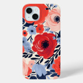 モダンな赤と白と青の水彩花柄 Case-Mate iPhoneケース (裏面)