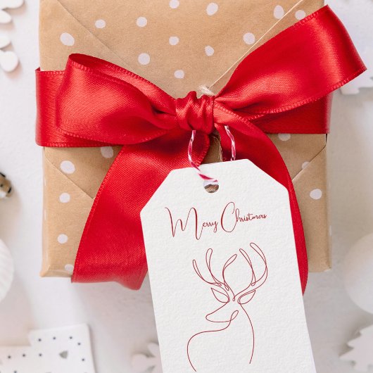 モダンな赤と白のアブストラクト鹿のクリスマス ギフトタグ