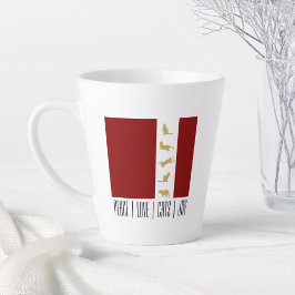モダンな赤と白のゴールドのクリスマス猫 カフェラテマグ