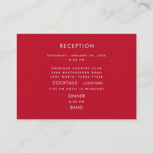 モダンな赤と白のレセプション キャッシュバー ウェディングエンク エンクロージャーカード (正面)