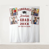 モダンな赤と白の卒業式4写真ブース背景 タペストリー (正面)