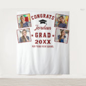 モダンな赤と白の卒業式4枚組フォトブース背景 タペストリー (正面)