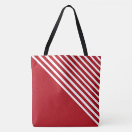 モダンな赤と白の斜めストライプ デザイン トートバッグ
