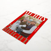 **モダンな赤と白の楽しい＆明るい写真** 箔シーズンカード (回転した状態)