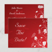 モダンな赤と白の花のウェディング・セーブ・ザ・デート 案内ポストカード (正面/裏面)