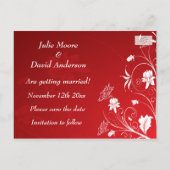 モダンな赤と白の花のウェディング・セーブ・ザ・デート 案内ポストカード (裏面)