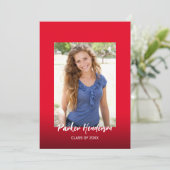 モダンな赤と白の2枚の写真を使った卒業おめでとうカード 招待状 (スタンド正面)