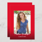 モダンな赤と白の2枚の写真を使った卒業おめでとうカード 招待状 (正面/裏面)